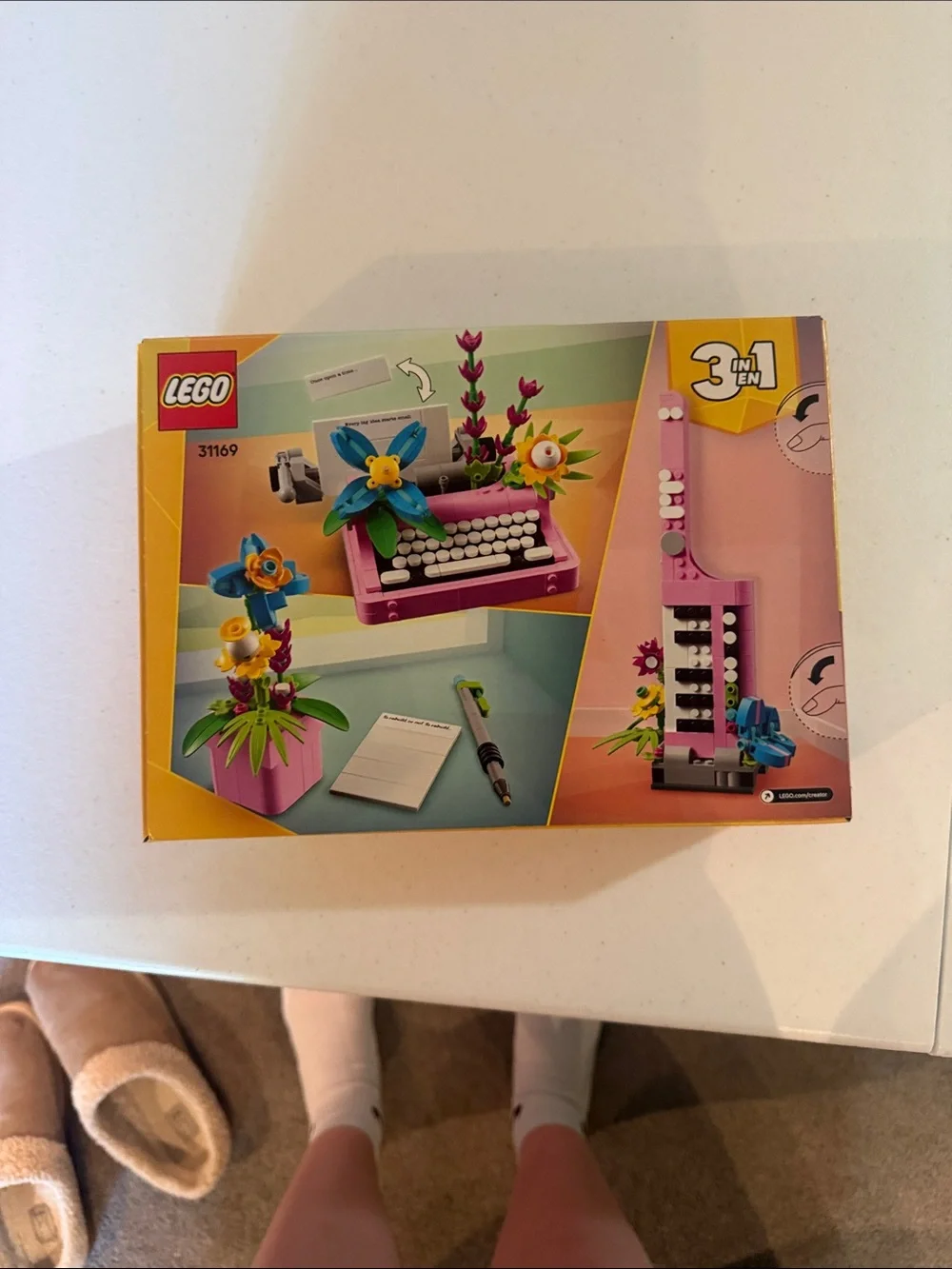 Lego Creator Pink Typewriter with Blue and Yellow Flower Accents